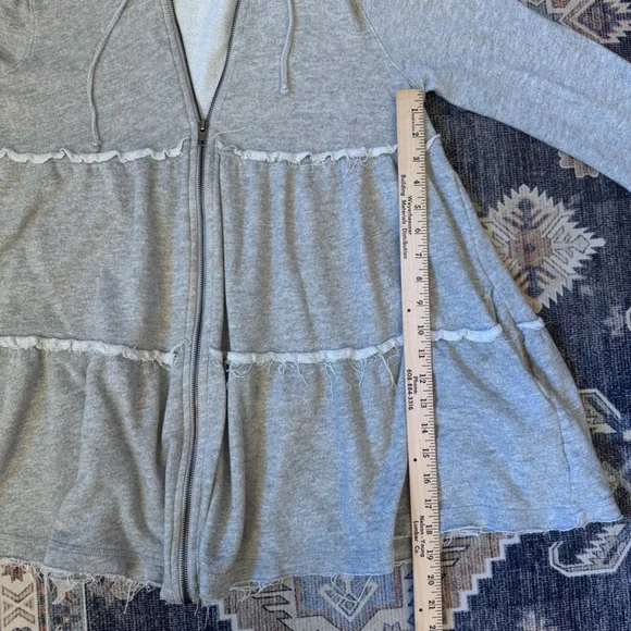 Free People Tiered Trapeze Zip-Up Hoodie Swearer Gray  Women’s Size Small - Picture 11 of 12